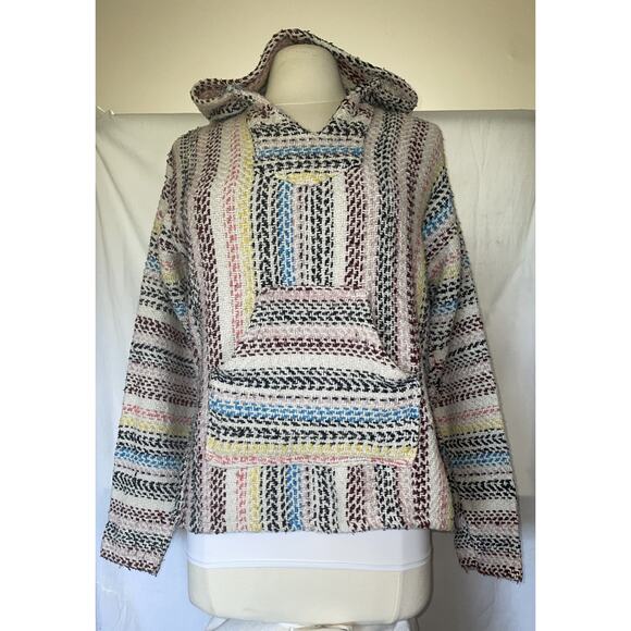 Baja Joe Unisex Pullover Hoodie Size Small Multicolor Rainbow Cotton Blend Boho - Picture 2 of 10